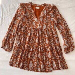 Orange Paisley Long Sleeve Dress